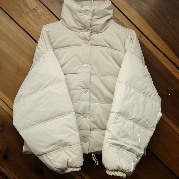 NEW! Women's Iridescent Shine Duvet Puffer Jacket Coat, Light Beige - Wild Fable - Picture 3 of 16
